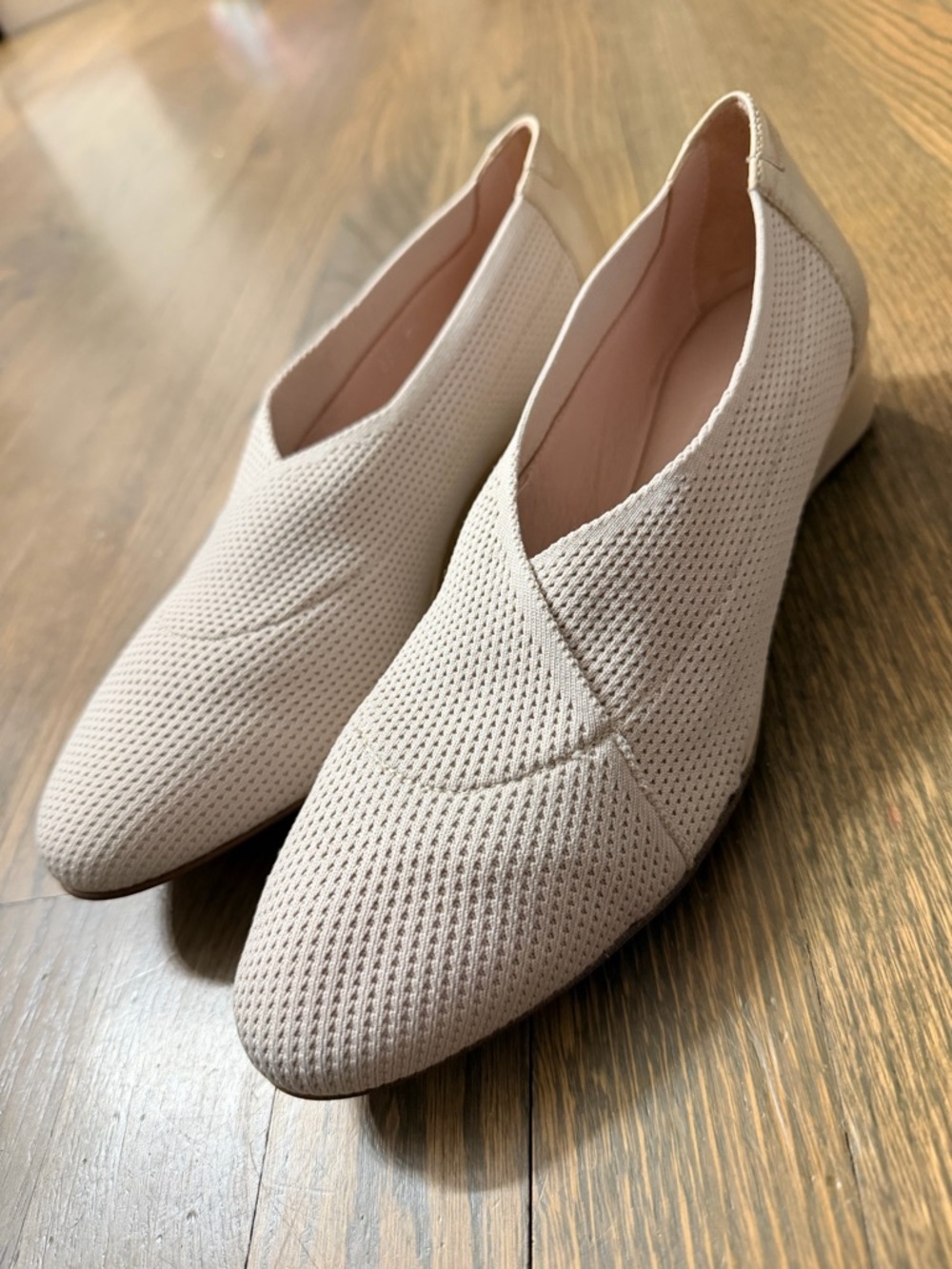 Taryn Rose Collection Beige Knit Stretch Celeste Round Toe Wedge Slip On Pumps